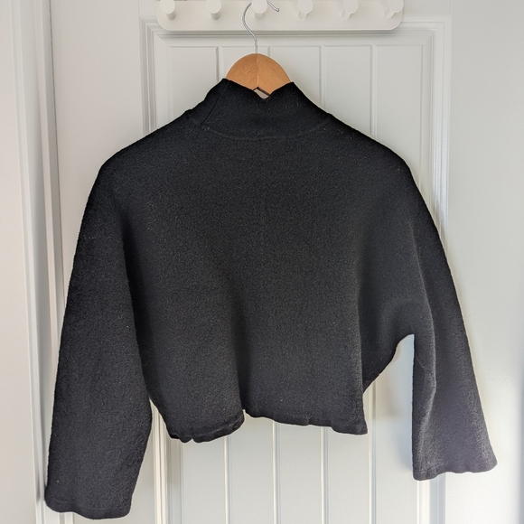 COS Black Cropped Mockneck Dolman Sleeve Wool Sweater Size Small - Picture 8 of 8